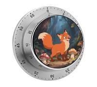 Fox in The Forest Mechanical Kitchen Timer 60 Minute Wind Up Countdown Clock with Magnetic Back Loud Alarm Stainless Steel Manual Timer for Cooking Baking Classroom Home Gym