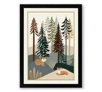 Fox in the Forest Scandinavian Framed Wall Art Print A4 (29.7×21cm) Black, Wall Decor for Living Room, Bedroom, Office & Home, Ready to Hang, Art Gift
