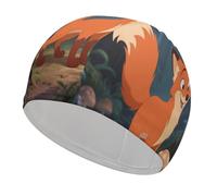 Fox in The Forest Swim Cap High Elasticity Anti Slip Waterproof Comfortable Swim Hat Bathing Cap for Men Women
