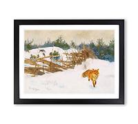 Fox In The Snow Vol.1 By Bruno Liljefors Classic Painting Framed Print | A4 Black Framed Wall Art | Ready to Hang | Classic Animal Picture | Living Room Bedroom Lounge Office