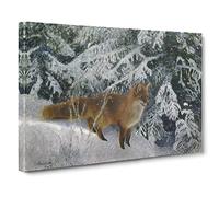 Fox In The Snow Vol.10 By Bruno Liljefors Canvas Print | Gallery Wrapped 30mm Frame Wall Art | 30x20 inches | Ready to Hang | Classic Animals Picture | Living Room Bedroom Lounge Office