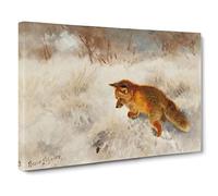 Fox In The Snow Vol.2 By Bruno Liljefors Classic Painting Canvas Wall Art Print Ready to Hang, Framed Picture for Living Room Bedroom Home Office Décor, 20x14 Inch (50x35 cm)