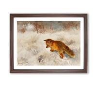 Fox In The Snow Vol.2 By Bruno Liljefors Classic Painting Framed Print | A2 Walnut Framed Wall Art | Ready to Hang | Classic Animal Picture | Living Room Bedroom Lounge Office