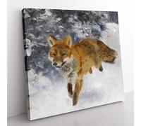 Fox In The Snow Vol.3 by Bruno Liljefors Classic Painting Canvas Wall Art Print Ready to Hang, Framed Picture for Living Room Bedroom Home Office Décor, 35x35 cm (14x14 Inch)