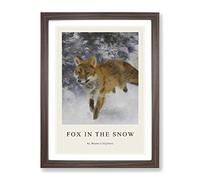 Fox In The Snow Vol.3 By Bruno Liljefors Exhibition Museum Painting Framed Print | A2 Walnut Framed Wall Art | Ready to Hang | Modern Animal Picture | Living Room Bedroom Lounge Office