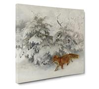 Fox In The Snow Vol.4 by Bruno Liljefors Canvas Print | Gallery Wrapped 30mm Frame Wall Art | 20x20 inches | Ready to Hang | Classic Animals Picture | Living Room Bedroom Lounge Office