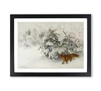 Fox In The Snow Vol.4 By Bruno Liljefors Classic Painting Framed Print | A2 Black Framed Wall Art | Ready to Hang | Classic Animal Picture | Living Room Bedroom Lounge Office