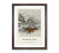 Fox In The Snow Vol.4 By Bruno Liljefors Exhibition Museum Painting Framed Print | A4 Walnut Framed Wall Art | Ready to Hang | Modern Animal Picture | Living Room Bedroom Lounge Office