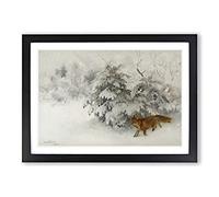 Fox in The Snow Vol.4 by Bruno Liljefors Framed Print | A2 Black Framed Wall Art | Ready to Hang | Modern Animal Picture | Living Room Bedroom Lounge Office