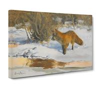 Fox In The Snow Vol.6 By Bruno Liljefors Canvas Print | Gallery Wrapped 30mm Frame Wall Art | 24x16 inches | Ready to Hang | Classic Animals Picture | Living Room Bedroom Lounge Office