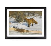Fox In The Snow Vol.6 By Bruno Liljefors Classic Painting Framed Print | A4 Black Framed Wall Art | Ready to Hang | Classic Animal Picture | Living Room Bedroom Lounge Office