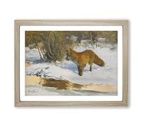 Fox In The Snow Vol.6 By Bruno Liljefors Classic Painting Framed Wall Art Print, Ready to Hang Picture for Living Room Bedroom Home Office Décor, Oak A2 (64 x 46 cm)