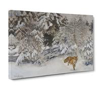 Fox In The Snow Vol.7 By Bruno Liljefors Classic Painting Canvas Wall Art Print Ready to Hang, Framed Picture for Living Room Bedroom Home Office Décor, 30x20 Inch (76x50 cm)