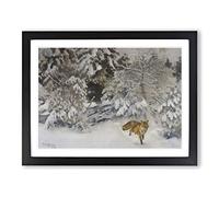 Fox In The Snow Vol.7 By Bruno Liljefors Classic Painting Framed Print | A4 Black Framed Wall Art | Ready to Hang | Classic Animal Picture | Living Room Bedroom Lounge Office