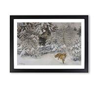 Fox in The Snow Vol.7 by Bruno Liljefors Framed Print | A2 Black Framed Wall Art | Ready to Hang | Modern Animal Picture | Living Room Bedroom Lounge Office