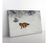 Fox In The Snow Vol.8 By Bruno Liljefors Classic Painting Canvas Wall Art Print Ready to Hang, Framed Picture for Living Room Bedroom Home Office Décor, 60x40 cm (24x16 Inch)