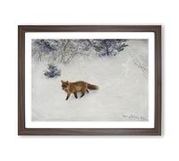 Fox In The Snow Vol.8 By Bruno Liljefors Classic Painting Framed Wall Art Print, Ready to Hang Picture for Living Room Bedroom Home Office Décor, Walnut A4 (34 x 25 cm)