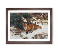 Fox In The Snow Vol.9 By Bruno Liljefors Classic Painting Framed Print | A4 Walnut Framed Wall Art | Ready to Hang | Classic Animal Picture | Living Room Bedroom Lounge Office