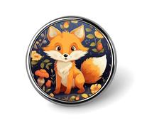 Fox in The Woods Metal Lapel Pin, Lightweight, Durable, Fashionable Round Badge for Shirts, T-Shirts, Jackets, Cute Animal Fox Flower, Circular