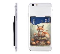 Fox in the Woods Phone Wallet, Stick On Card Holder for Back of Phone Case - Leather Cell Phone Card Wallet Sleeve Adhesive Phone Pocket - Compatible with Most Cell Phones