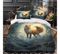 Fox in wave 3D Printed 3 PCS Comforter Cover Fantasy art style Duvet Cover Set Allergy Free Dust Mite Proof Microfiber Zipper Closure for Kids Teens Men Women King（220x240cm）