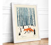 Fox in Winter Woods Scandinavian Framed Wall Art Print A3 (42×29.7cm) White, Wall Decor for Living Room, Bedroom, Office & Home, Ready to Hang, Art Gift