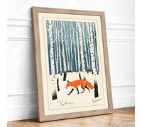 Fox in Winter Woods Scandinavian Framed Wall Art Print A4 (29.7×21cm) Oak, Wall Decor for Living Room, Bedroom, Office & Home, Ready to Hang, Art Gift