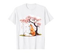 Fox Japanese Cherry Blossom Tree Flower Kawaii Japanese Art T-Shirt, Men, White, Large
