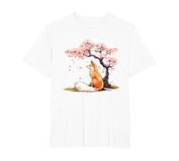 Fox Japanese Cherry Blossom Tree Flower Kawaii Japanese Art T-Shirt, Men's Big and Tall, White, 4X Tall