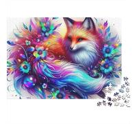 Fox Jigsaw Puzzle Floral Vulpine 1000 Piece Premium Thick Cardboard Stress Relief Indoor Entertainment for Adults Beginners Enthusiasts 70x50cm/1000pcs