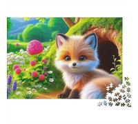 Fox Jigsaw Puzzle Meadow Vulpine 1000 Piece Matte Finish Dust-Free Cardboard Nursing Home Activity for Seniors Adults Beginners Family 38x26cm/1000pcs