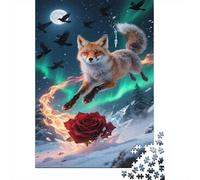 Fox Jigsaw Puzzles Puzzles for Adults Kids. 1000 Piece Snow Northern Lights Impossible Challenge Toy Educational Game Home Decoration for Educational Games Gifts 1000pcs (75x50cm)