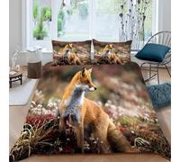Fox King Size Duvet Cover Sets Wild Animals Bedding Set 3D Print Ultra Soft Breathable Microfiber Quilt Cover 220x230 cm with Zipper Closure und 2 Pillowcases for Bedroom Bed Decor B/1337