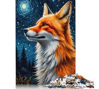 Fox Kitsune Starry Night Puzzle for Adults 500 Pieces Wood Puzzles Jigsaw Puzzles for Adults Educational Game Challenge Toy 500pcs (52x38cm)