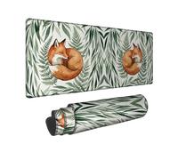 Fox Large Mouse Pad, Nature-Themed Fanciful Leaves Ferns N/a Green Rubber Non Slip Aesthetic Extended Mouse Mat Idea for Home Office Desk Laptop Gamers Gift 16x36 Inch