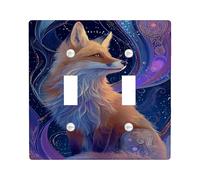 Fox Light Switch Cover Plates/Outlet Covers, Violet Cosmic Design for Home Decor, Thermoplastic Wall Plates, Standard Size Double Toggle