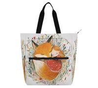 Fox Little Girl Sleep Kids Book Tote for Boys Girls Women Large Tote Bag Resuable Grocery Bag with Zipper for School Shopping Grocery Rainbow
