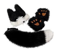 Fox Mask and Tail with Fox Paws, Cosplay Set, Furry Foxes Tail Costume Accessories, Fluffy Cat Wolf Cosplay Costume for Halloween Christmas Dress up Carnival Role Play Anime Fancy Dress Party
