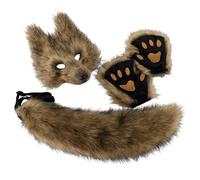 Fox Mask and Tail with Fox Paws, Cosplay Set, Furry Foxes Tail Costume Accessories, Fluffy Cat Wolf Cosplay Costume for Halloween Christmas Dress up Carnival Role Play Anime Fancy Dress Party