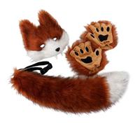 Fox Mask and Tail with Fox Paws, Cosplay Set, Furry Foxes Tail Costume Accessories, Fluffy Cat Wolf Cosplay Costume for Halloween Christmas Dress up Carnival Role Play Anime Fancy Dress Party