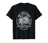 Fox Me Solving My Problems Sleep Nap Funny Value Graphic T-Shirt, Men, Black, L