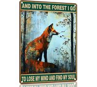 Fox Metal Sign And Into The Forest I Go to Lose My Mind and Find My Soul Hiking Girl Retro Metal Tin Sign Vintage Sign for Home Coffee Wall Decor 8x12 Inch