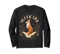 Fox Moon Crescent Stars Botanical Whimsical Design Long Sleeve T-Shirt