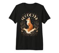 Fox Moon Crescent Stars Botanical Whimsical Design Premium T-Shirt