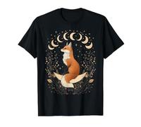 Fox Moon Crescent Stars Botanical Whimsical Design Value Graphic T-Shirt