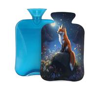 Fox Moon Flowers Hot Water Bottle with Cover, 2L PVC Hot Water Bag for Pain Relief, Hand Foot Warmer, Hot & Cold Therapy with Removable Cover, Gift for Women Kids Family