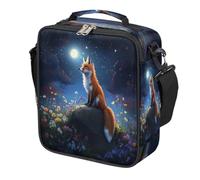 Fox Moon Flowers Kids Lunch Bag for Boys Girls, Reusable Insulated Leakproof Lunch Box with Shoulder Strap, Toddler Cooler Tote for School Picnic Travel Beach Hiking Fishing