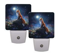 Fox Moon Flowers LED Night Lights 2 Pack, Automatic Dimming Plug-in Night Light Plug Into Wall with Dusk to Dawn Sensor, Energy-Saving for Bedroom Bathroom Hallway Living Room