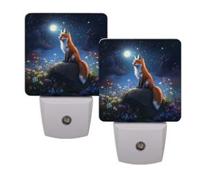 Fox Moon Flowers LED Night Lights 2 Pack, Automatic Dimming Plug-in Night Light Plug Into Wall with Dusk to Dawn Sensor, Energy-Saving for Bedroom Bathroom Hallway Living Room