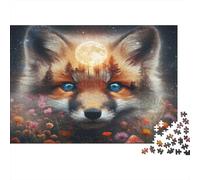 Fox Moon Forest 1000 Piece Jigsaw Puzzles Fox Moon Close-up Art for Adult Educational Game Home Decoration Challenge High Difficulty Male And Female Birthday 38x26cm/1000pcs Gifts